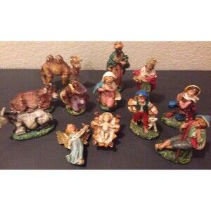 Vintage Nativity Set Manger 12 Piece Midcentury 60s Jesus Angel Figure Christmas